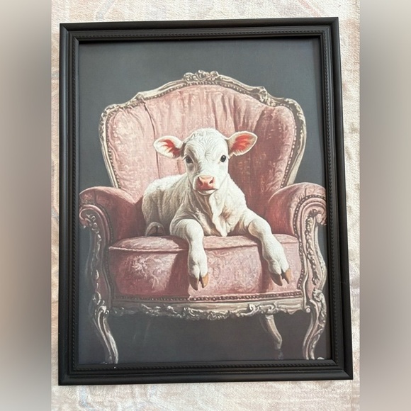 Pretty In Pink Cow On A Sofa Framed 8x10 print Rustic Farm Animal Wall Art - Picture 1 of 1